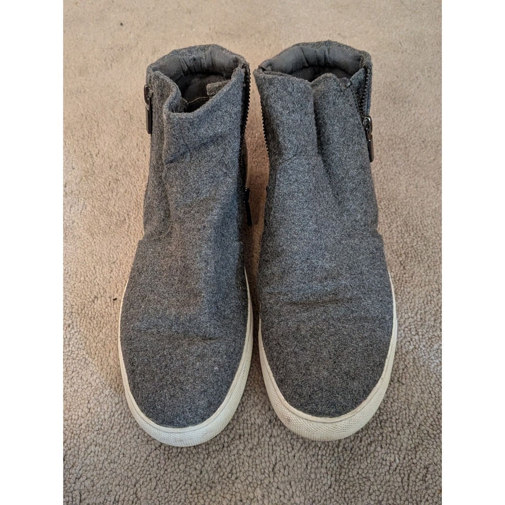 Kenneth Cole Keenan Womens 7.5 Grey Felt Double Zip High Top Sneakers Booties